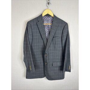 Indochino 42S Gray Windowpane 100% Wool Sport Coat Blazer Short Custom